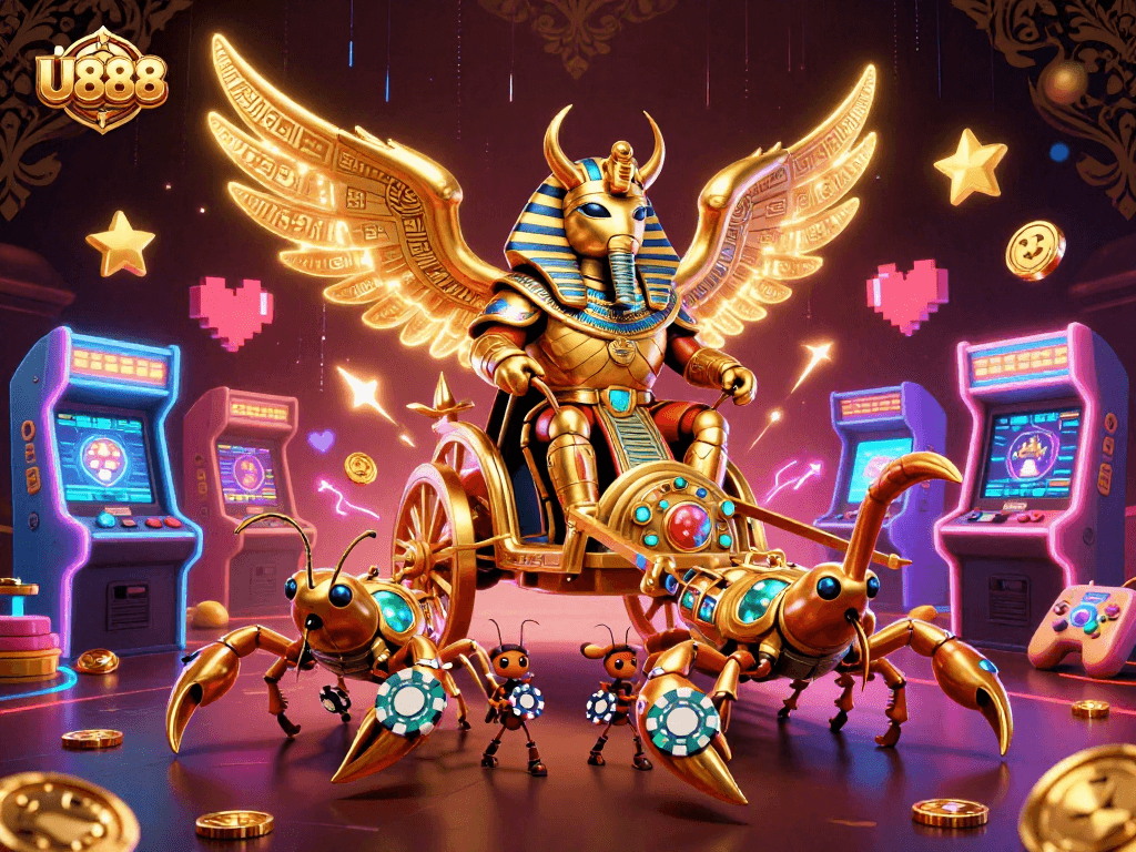 Experience thrilling gameplay at U888 with vibrant casino elements and dynamic characters.