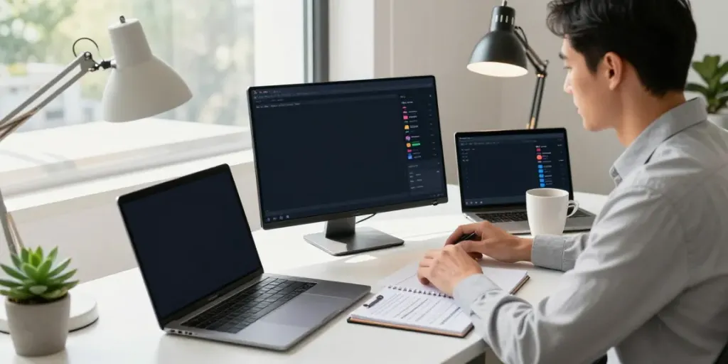 Digital marketer analyzing instant indexing performance metrics in a modern workspace.