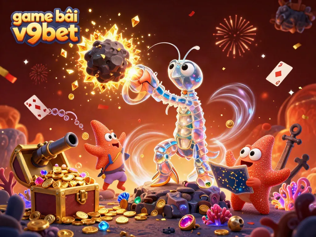 Experience excitement with game bài v9bet, featuring vibrant characters and casino elements bursting with energy.