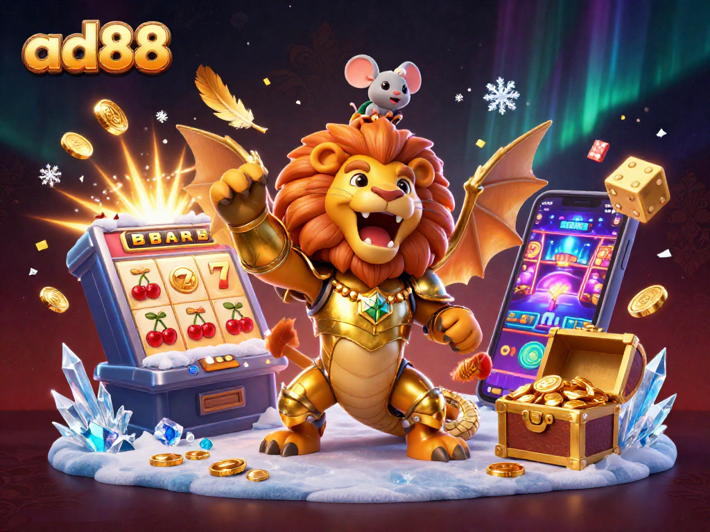 ad88 players spinning colorful slots on a 3D chimeric adventure with jackpots