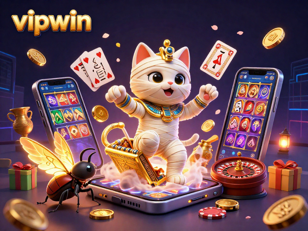 Spin the reels with vipwin's Egyptian mummy cat in an engaging casino adventure.