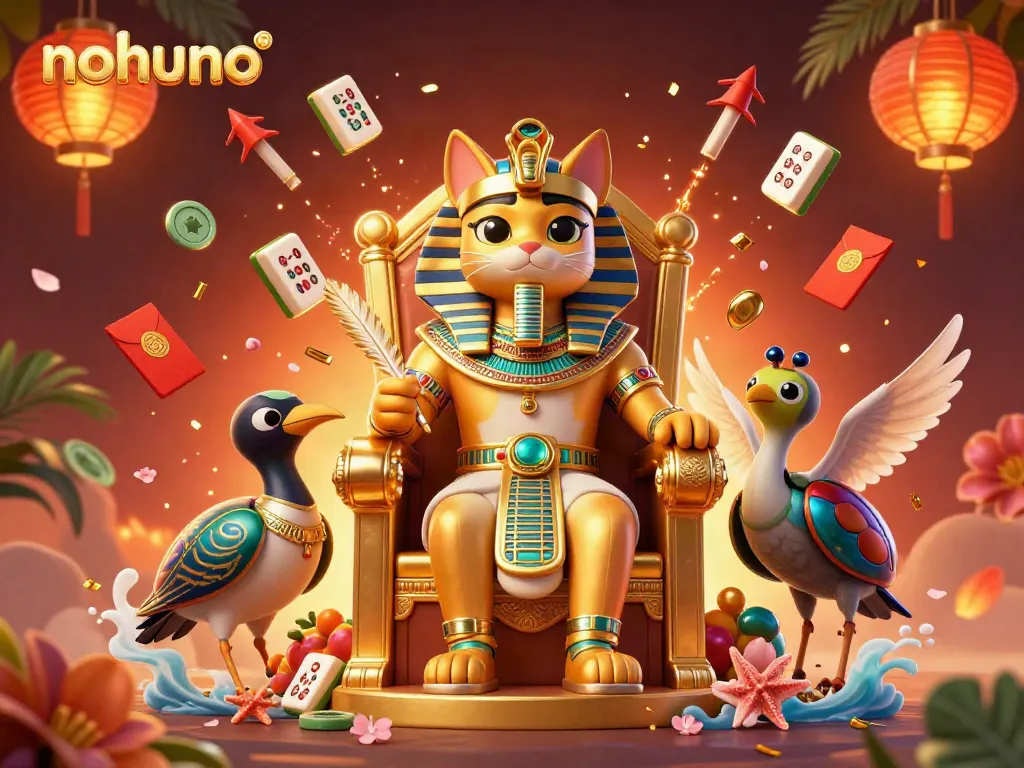 Engage with the vibrant pharaoh-themed gaming scene at nohuno, filled with glimmering symbols and dynamic elements.