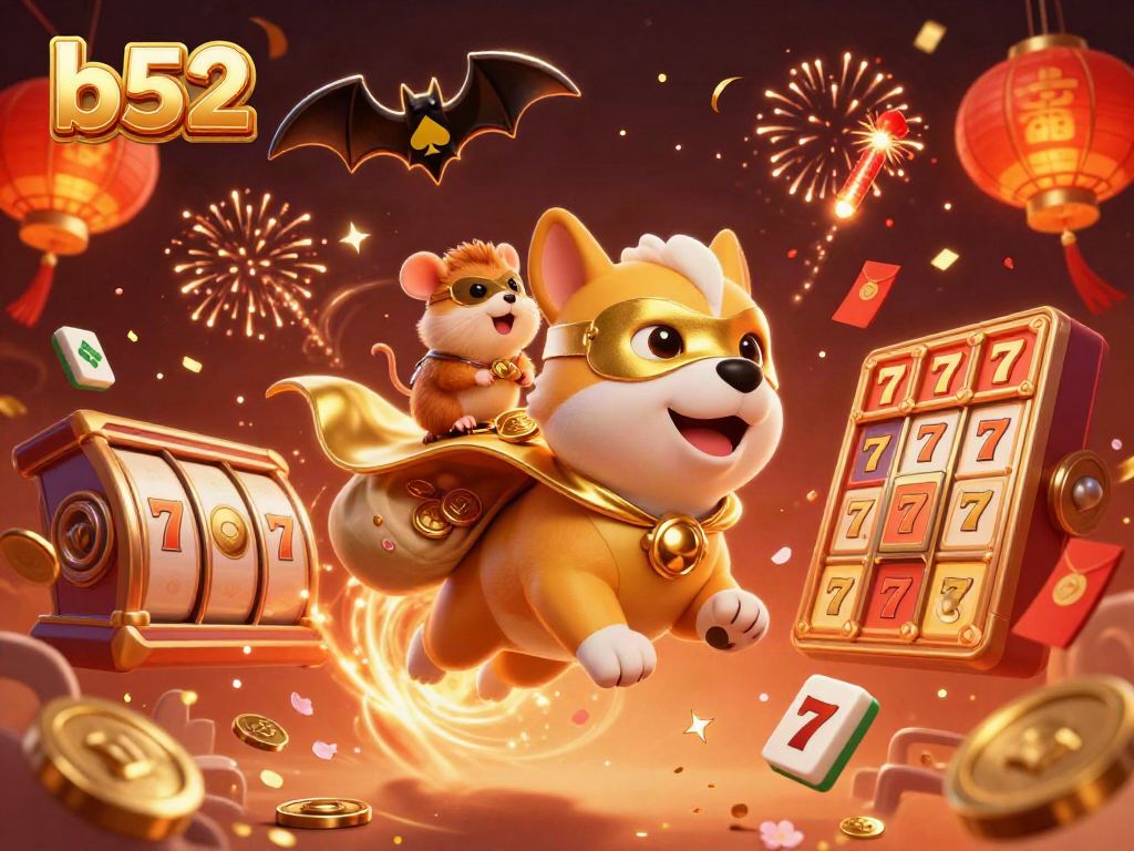 Win big at b52 with a superhero dog and playful casino elements, capturing the thrill of gaming.