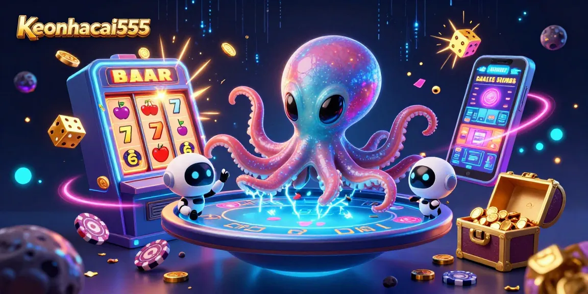 Join the excitement with keonhacai555, featuring an alien octopus at a holographic poker table.