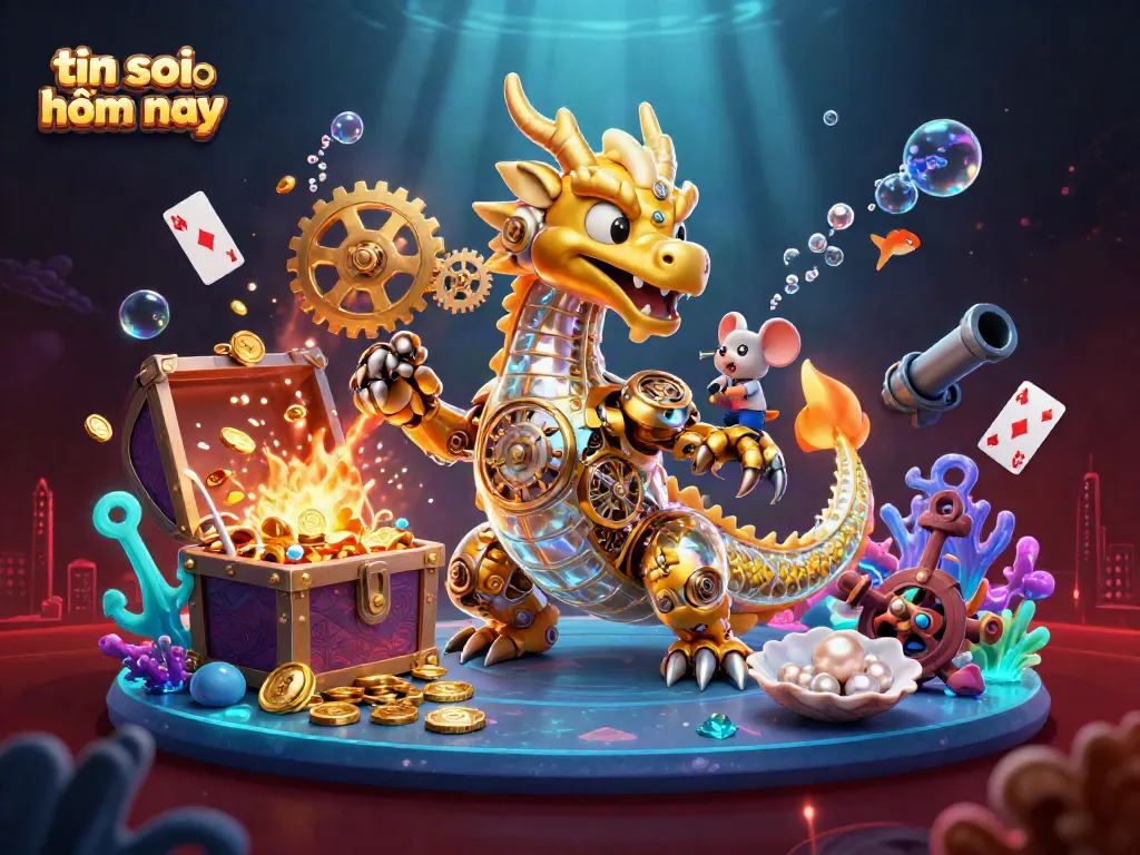 Experience thrilling action with the golden dragon showcasing tin soi kèo hôm nay among vibrant casino elements