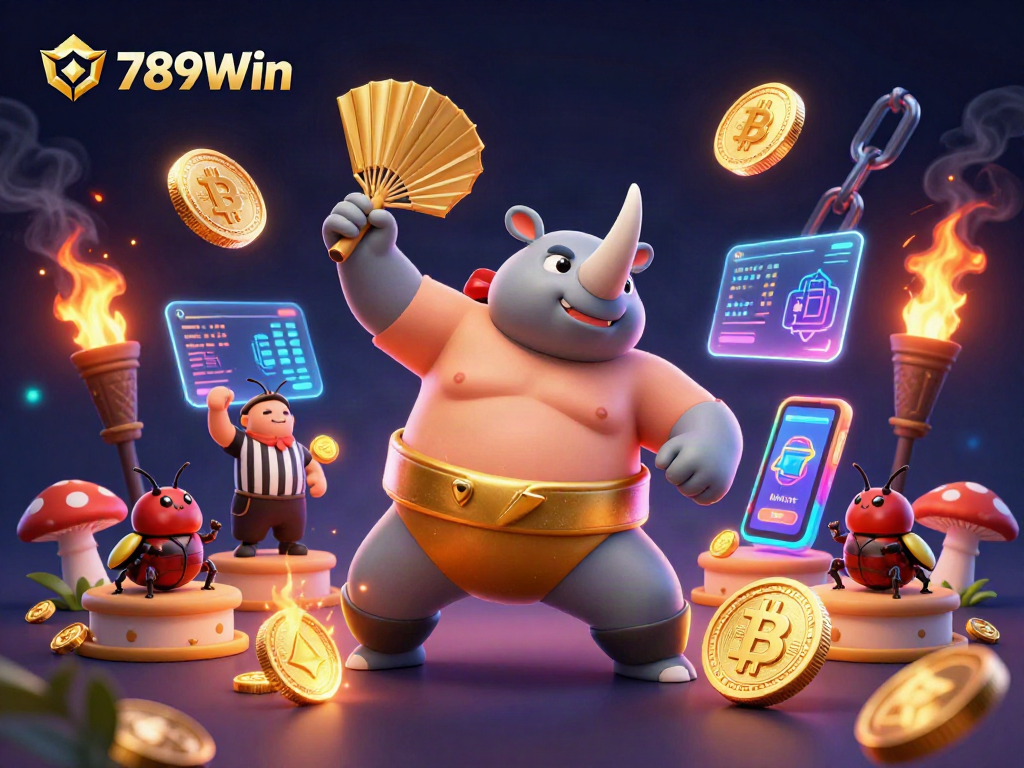 Engage with the thrilling action of 789Win's dynamic gambling scene featuring a stomp that sends coins flying.