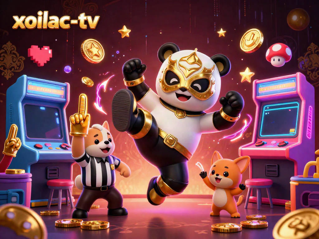 Experience dynamic moments on xoilac-tv as a panda wrestler entertains a lively crowd of animal fans.