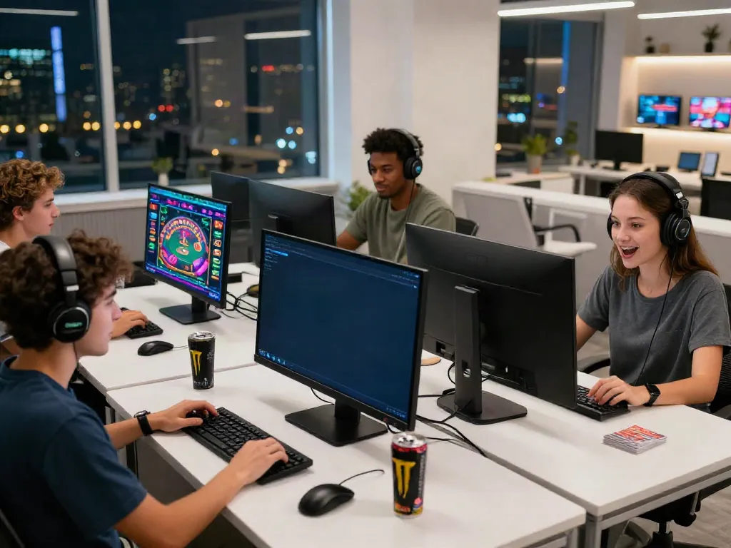 Engaging online casino gaming experience at https://8kbeteu.com/ with diverse players at home offices.