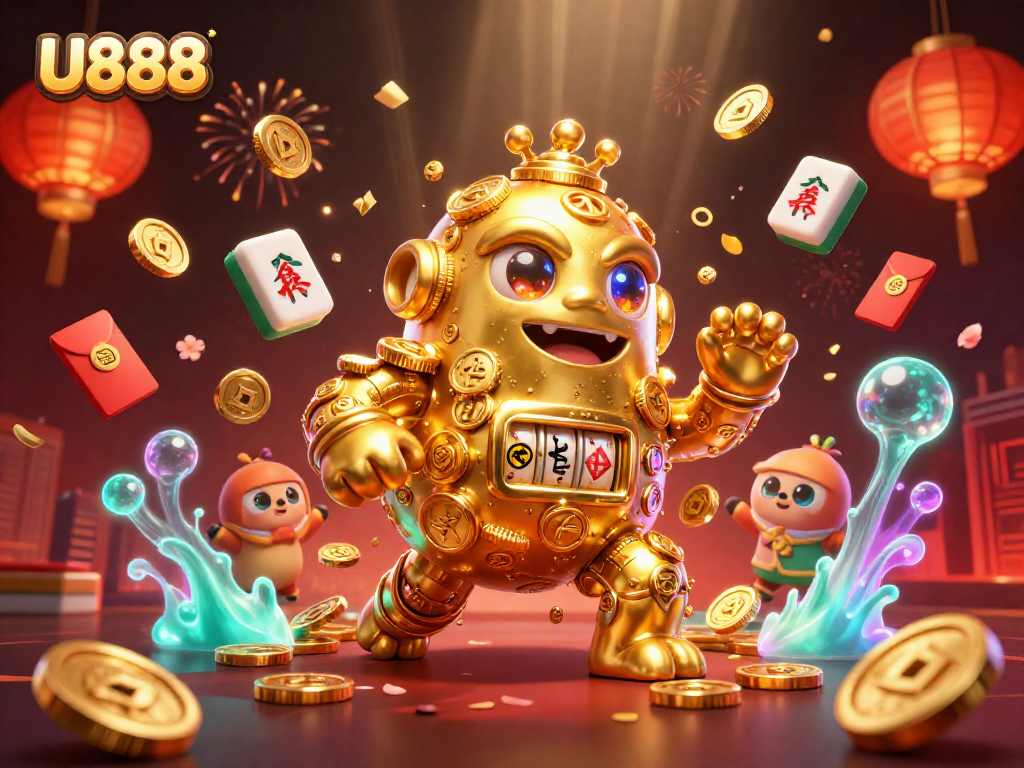 Experience thrilling jackpot excitement at U888 with a dazzling 3D casino illustration.