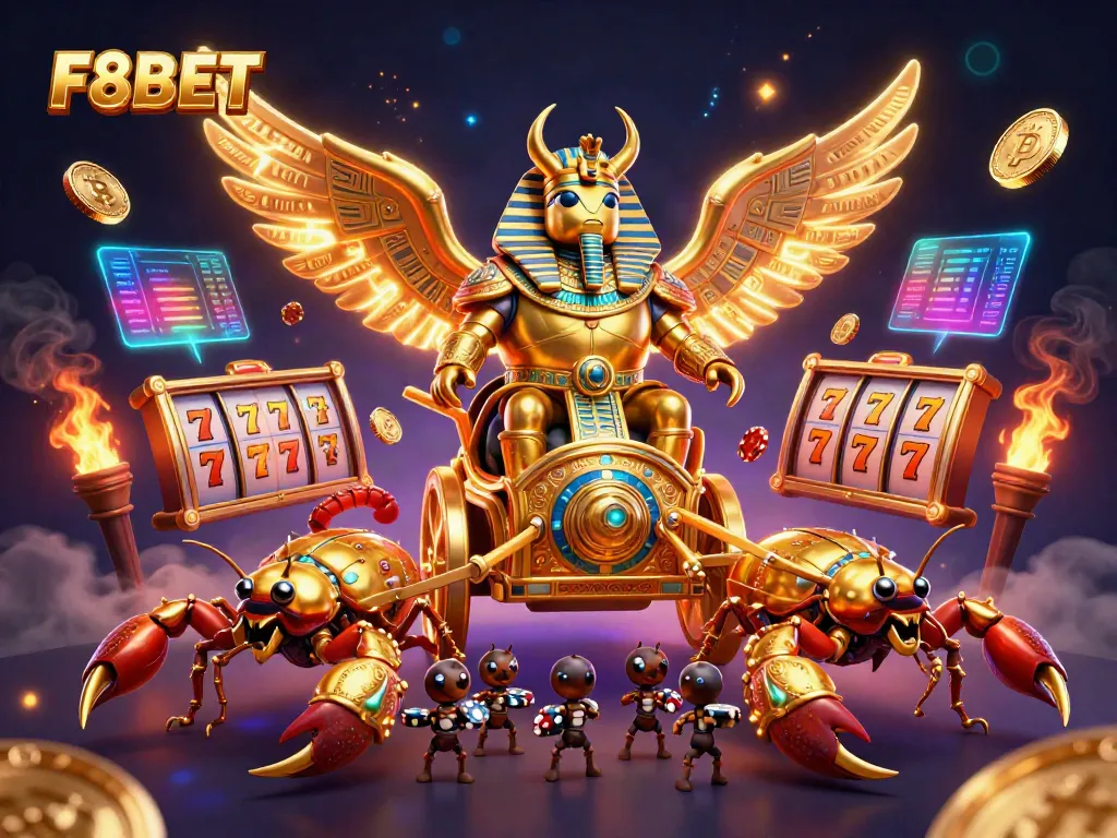 Join the excitement at F8BET with a vibrant 3D casino illustration featuring games and rewards.