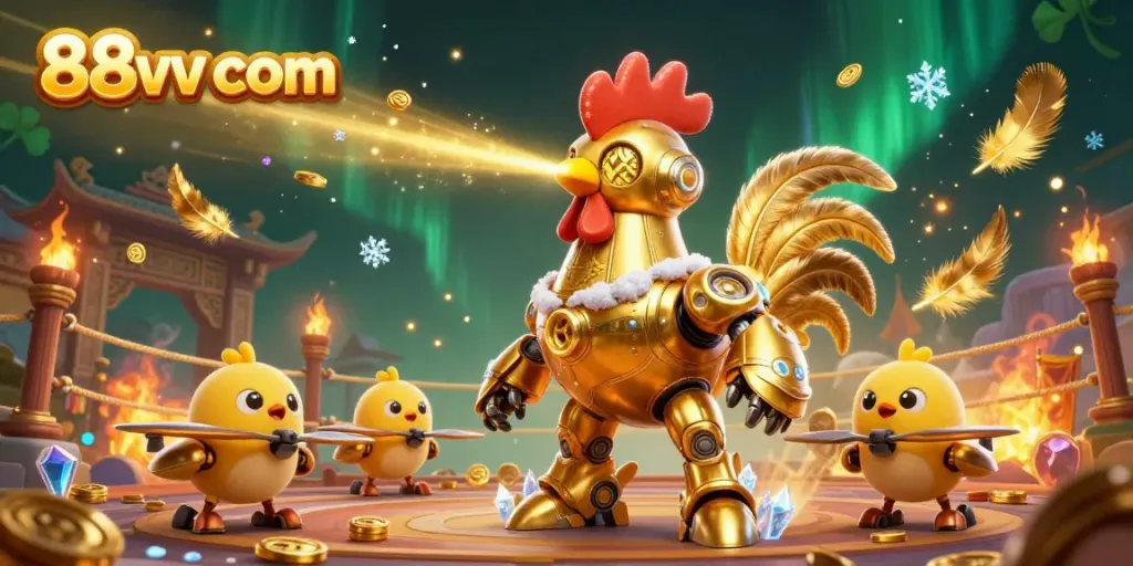 Experience vibrant gaming action with the dynamic characters of 88vv com amidst a rich casino-themed backdrop.