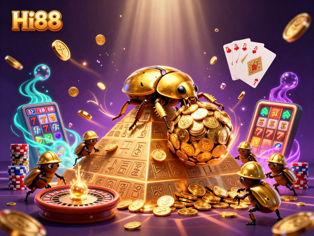 Spin the reels with Hi88! Exciting casino action featuring golden coins and lucky symbols.