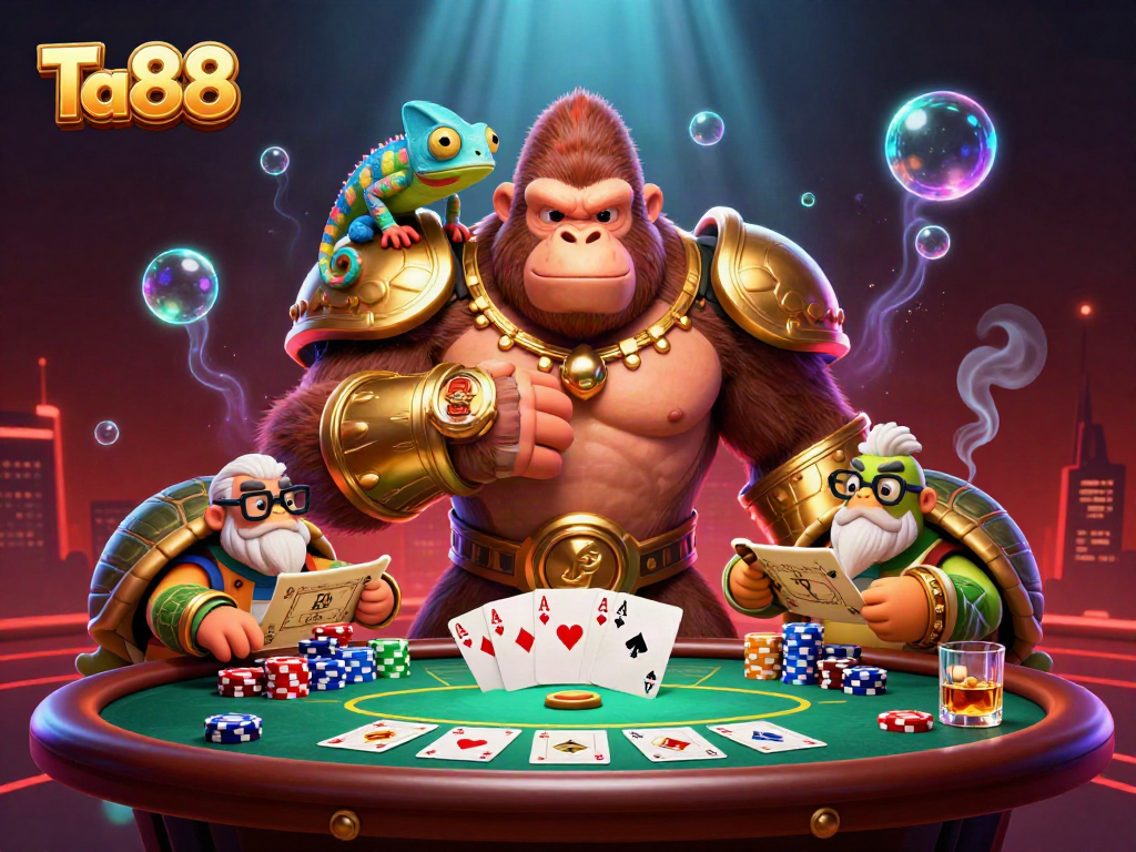 Experience thrilling action at Ta88 with our colorful and dynamic 3D casino illustration featuring iconic gaming characters.