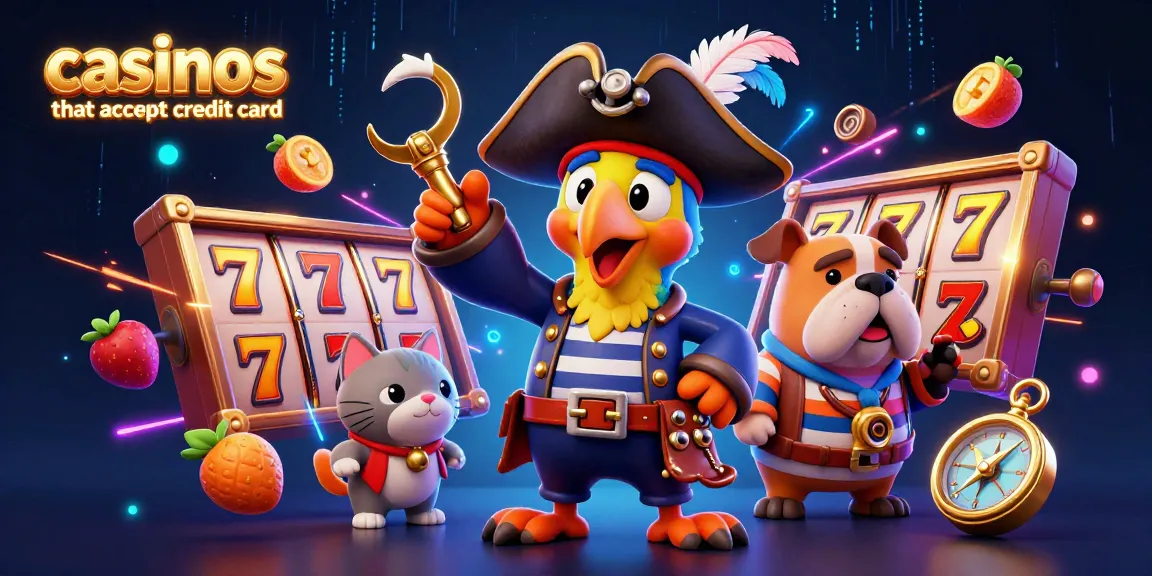 Enjoy vibrant 3D illustration of casinos that accept credit card with lively slot reels and playful characters.