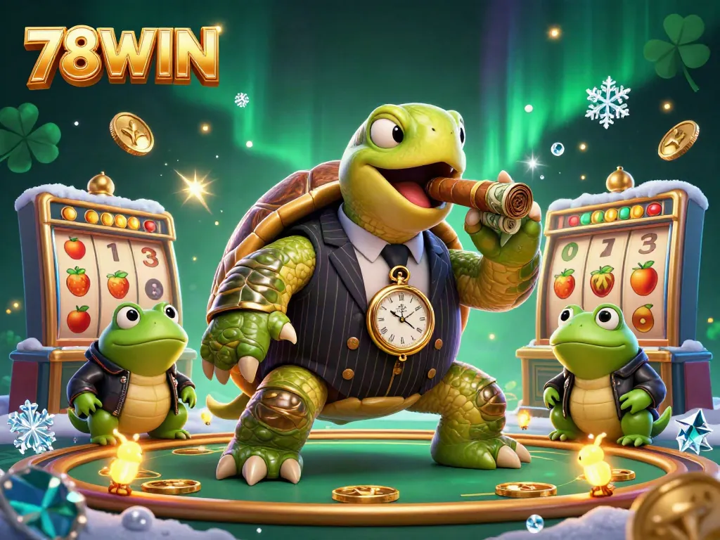 Enjoy thrilling gaming action at 78WIN with this vibrant 3D casino illustration featuring colorful slot elements.