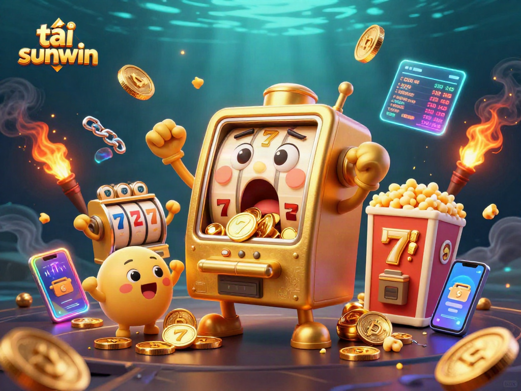 Spin the reels and tải sunwin for your chance to win big at the casino in this vibrant 3D illustration.