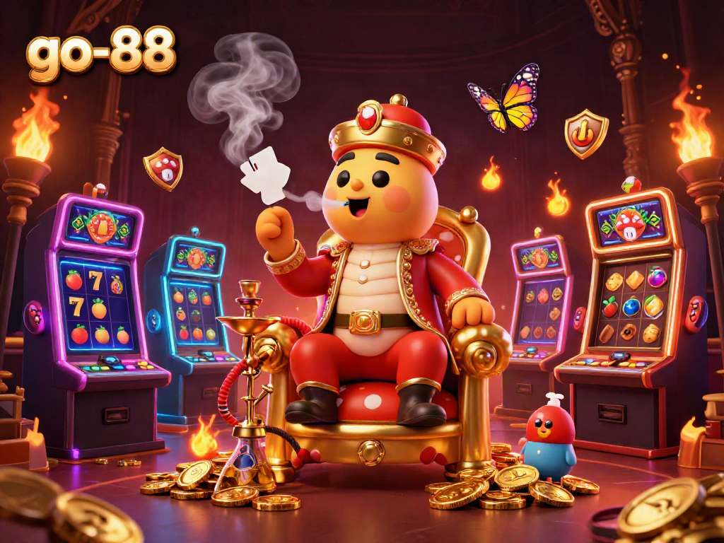 Spin to win at go-88 with vibrant slots, featuring an enchanting caterpillar hookah-master.