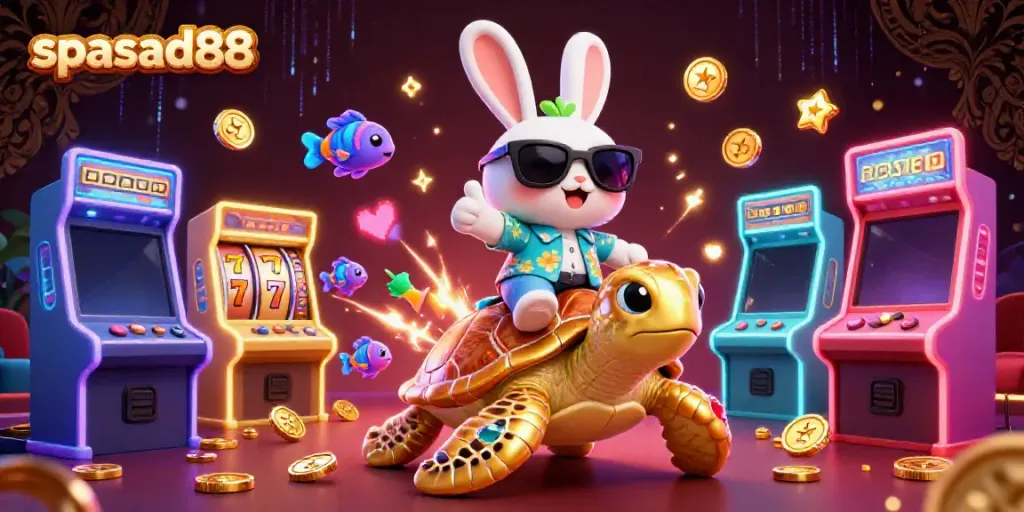 Experience exhilarating winning moments with spasad88's joyful characters in a vibrant casino scene.