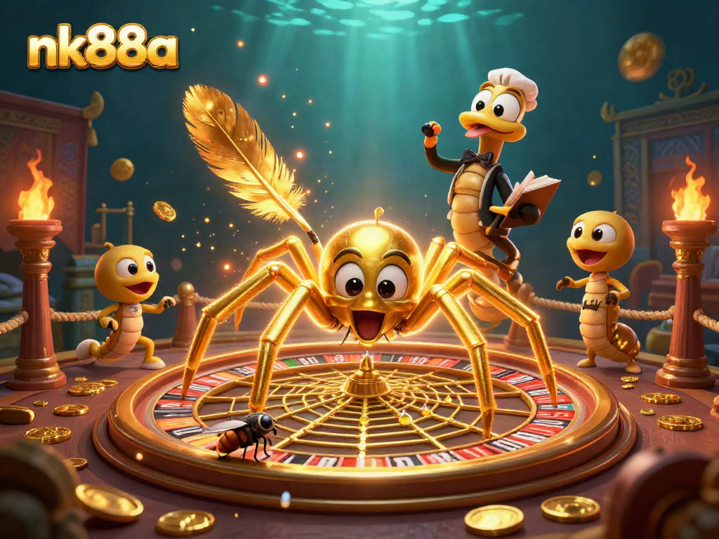 Experience the thrill of nk88a with immersive golden roulette spinning and animated characters.