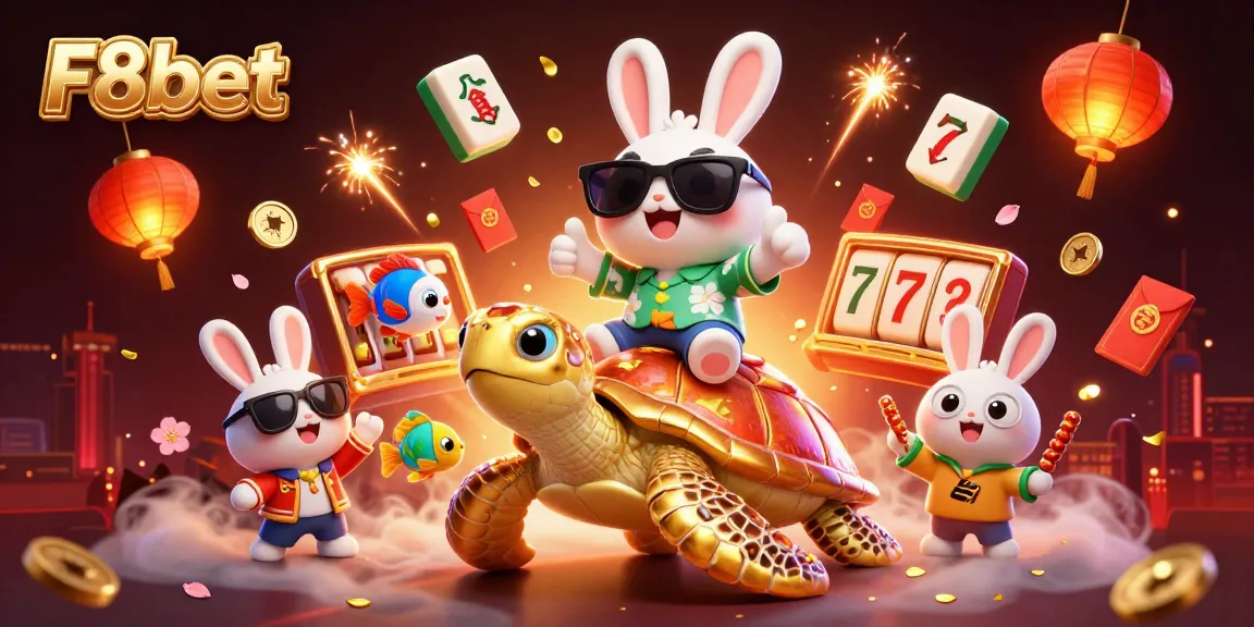 Spin the reels with F8bet’s vibrant atmosphere featuring a lucky rabbit and golden sea turtle.