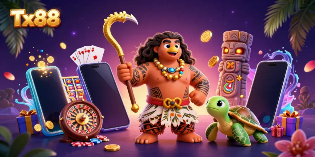 Experience thrilling action at Tx88 with a Polynesian demigod, treasures, and casino games!