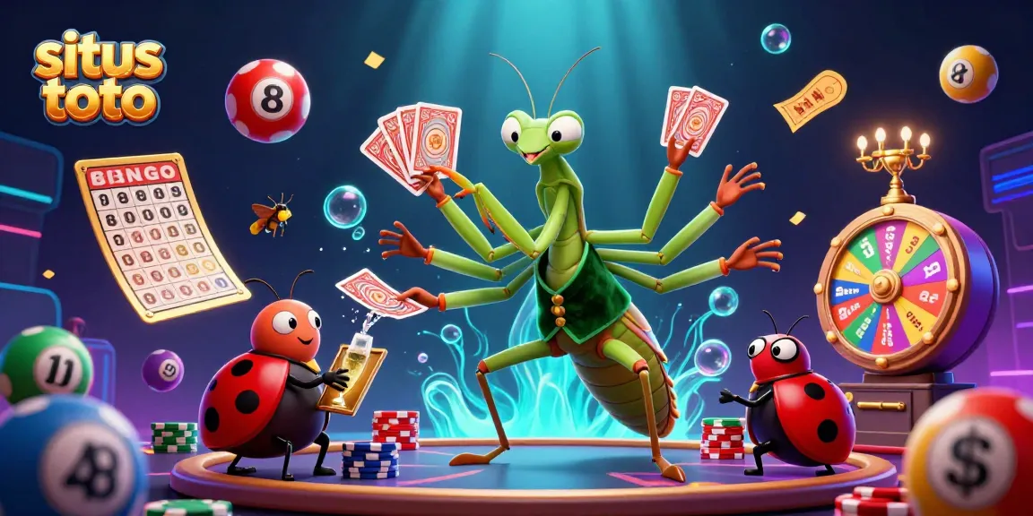 Engage with situs toto's vibrant jackpot scene featuring a card sharp and pit boss amid colorful gambling elements.