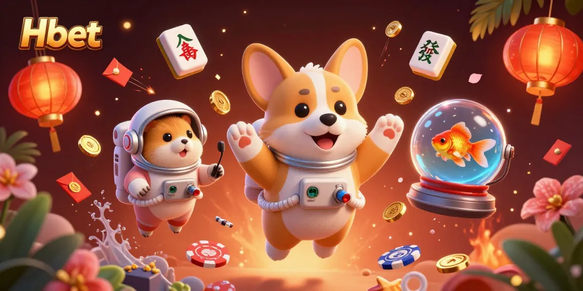 Experience exciting gaming action with Hbet in a vibrant 3D casino scene featuring floating characters and dynamic elements.