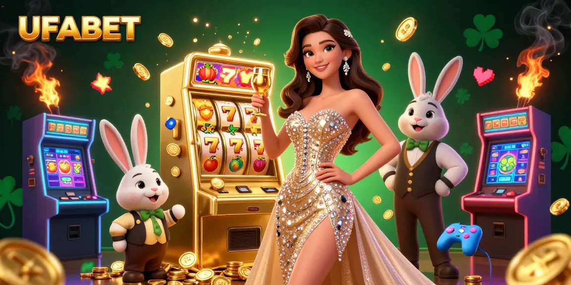 Win big with UFABET's vibrant casino game scene featuring a glamorous woman and exciting jackpots.