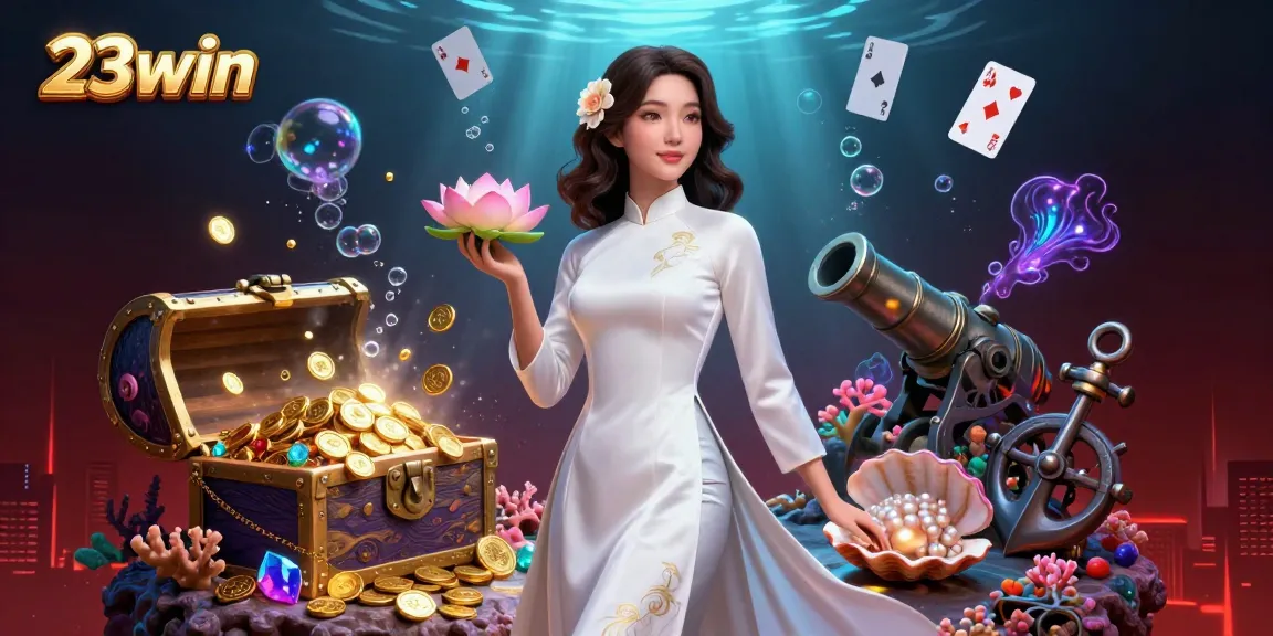 Engage in the exciting world of 23win with vibrant casino imagery and dynamic game elements.