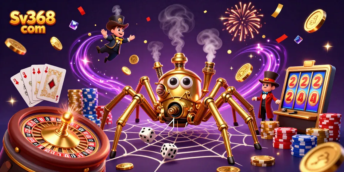Engage in thrilling gameplay at Sv368 com with a steampunk spider spinning golden webs and catching dice.