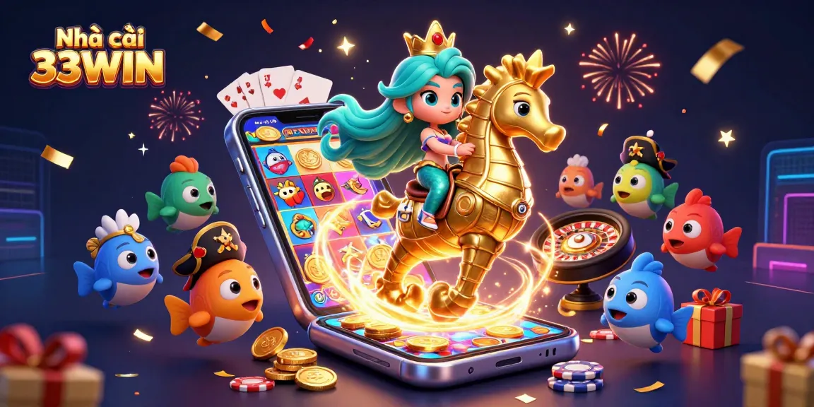 Play thrilling slots at Nhà cái 33WIN with a vibrant underwater casino scene featuring exciting game elements.