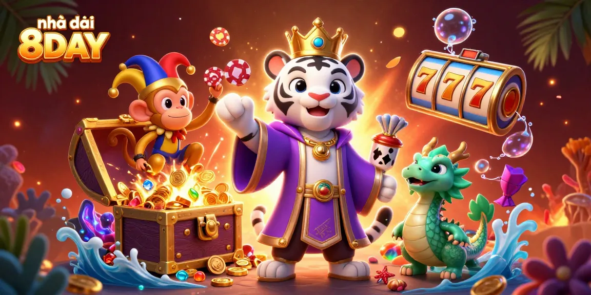 Engage in thrilling gameplay at Nhà cái 8DAY with vibrant characters and casino elements.