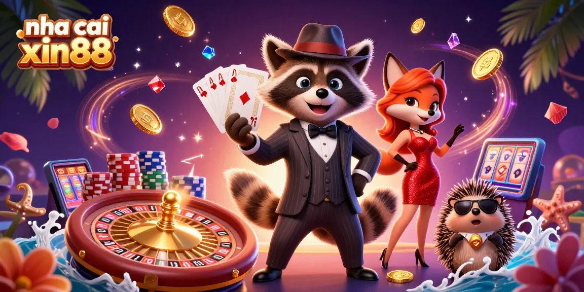 Engage with nha cai xin88 for thrilling casino adventures with our stylish characters amidst dynamic gaming elements.
