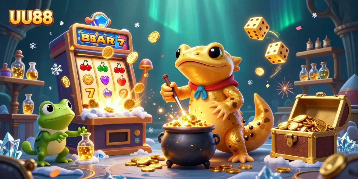 UU88 showcases an enchanting scene of the golden salamander alchemist transmuting coins amidst exhilarating casino elements.