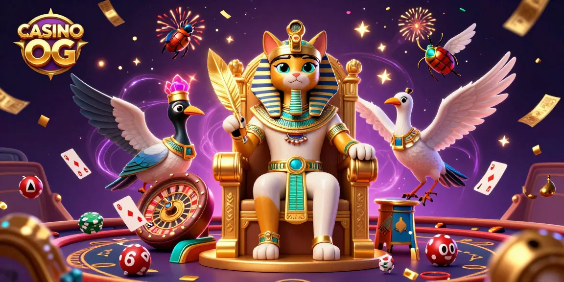 Engage with the thrill of CASINO OG in this vibrant live casino scene featuring a pharaoh cat and exciting game elements.