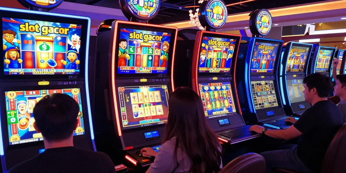 Exciting moment in online gambling showing slot gacor games and players celebrating wins.