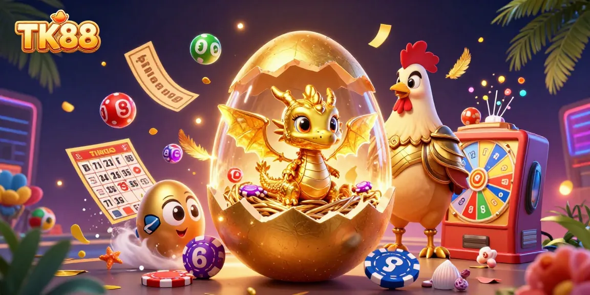 Win big with TK88 at the vibrant online casino featuring a golden dragon and festive lottery balls.