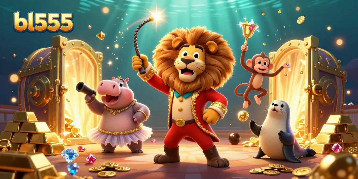 Experience winning at bl555 with vibrant characters amidst a treasure trove illustrating dynamic casino excitement.