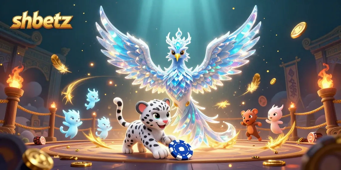 Experience the thrill of SHBETZ with an ice phoenix, poker chip, and dynamic gambling scene.
