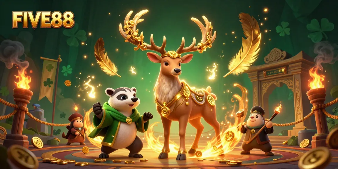 Enhance your gaming experience with FIVE88's sophisticated online casino atmosphere featuring captivating characters and symbols.