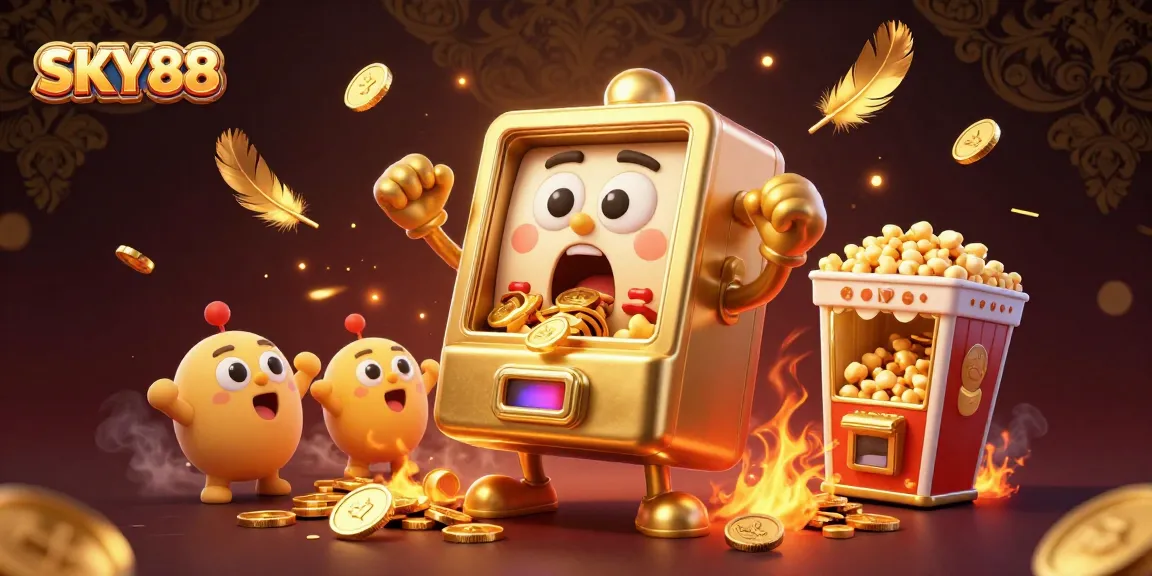 Engage with SKY88's lively slot machines celebrating big wins in a vibrant casino atmosphere.