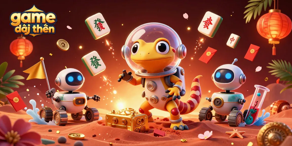 Engage in thrilling game đổi thưởng with a vibrant casino scene featuring an adventurous Martian gecko.