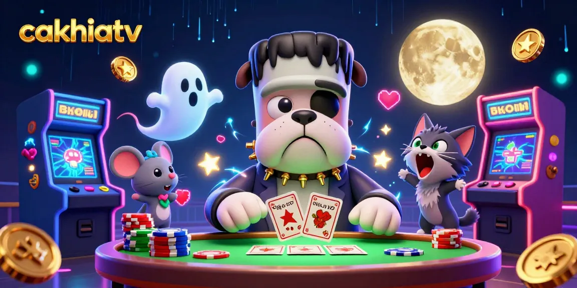 Experience the exciting gameplay of cakhiatv with a vibrant 3D illustration of a bulldog dealer at a gaming table.
