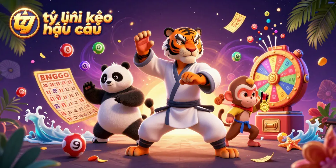 Engage with tỷ lệ kèo nhà cái in an action-packed scene featuring dynamic lottery elements and fun characters.
