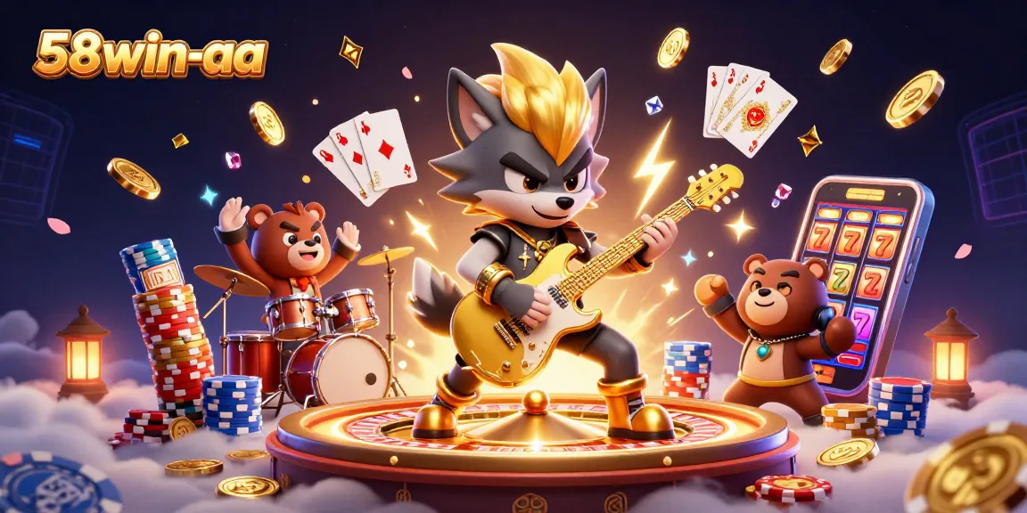 Engage in exciting gameplay at 58win-aa with rock star wolf and cascading golden coins.