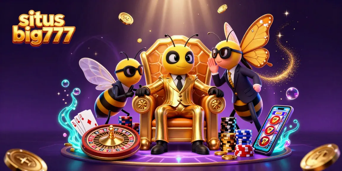 Experience the thrill at situs big777 with slot reels, golden coins, and vibrant casino elements.
