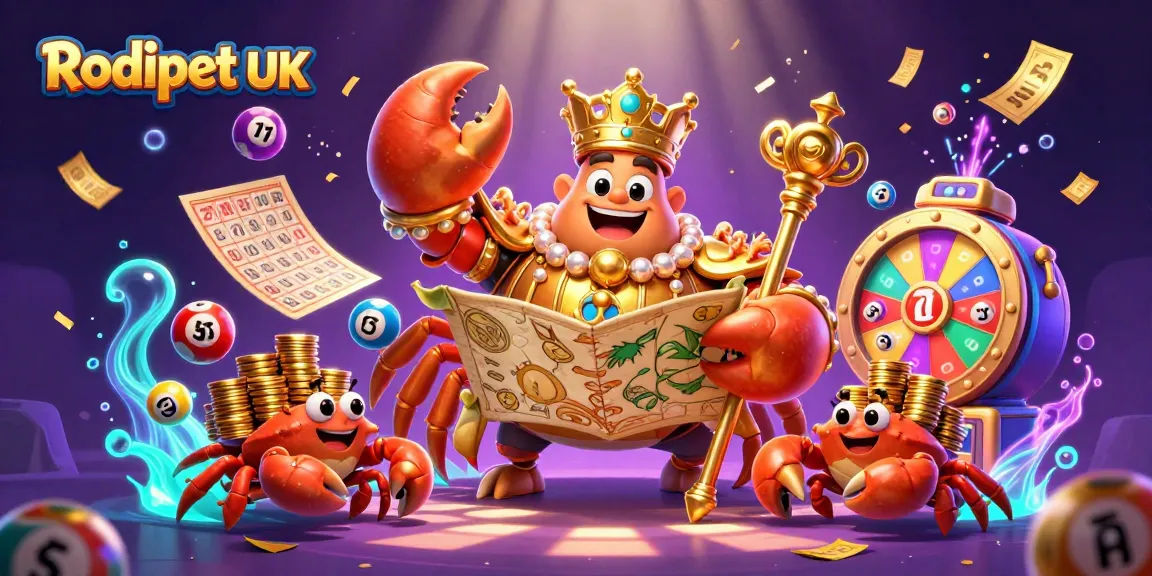 Experience excitement with Rodipet UK, featuring a golden crab emperor in a vibrant casino setting.