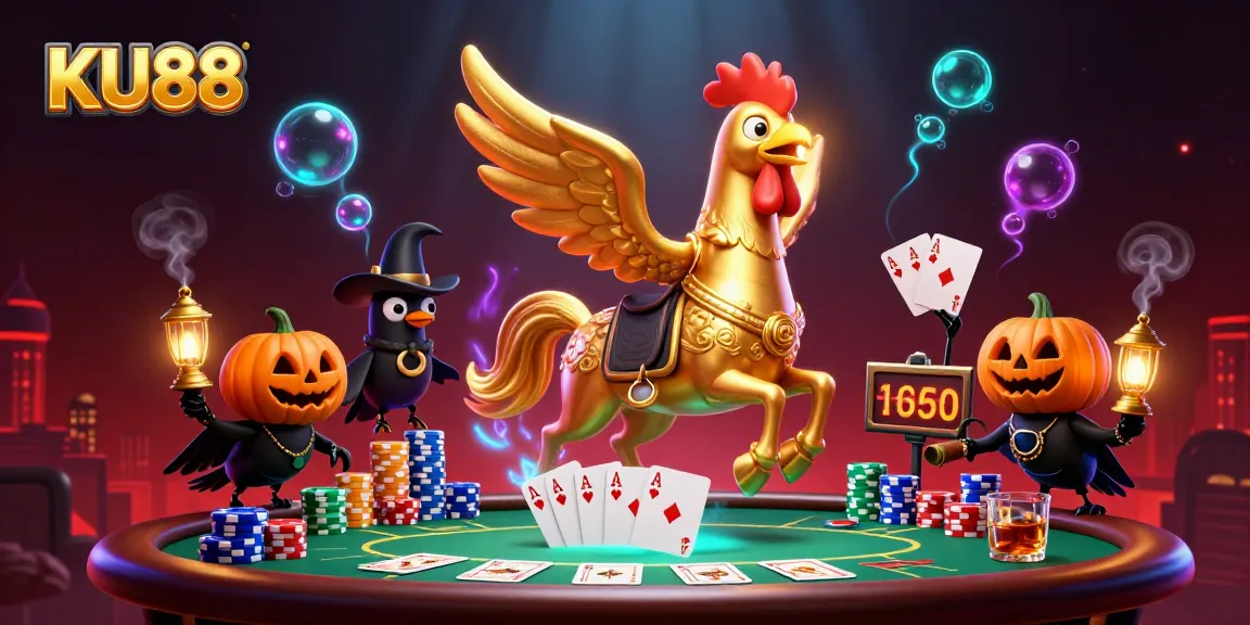 Experience thrilling gameplay at KU88 with headless horseman and friends in an epic casino scene.
