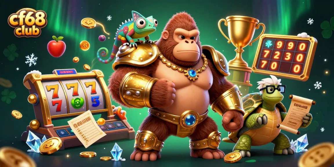 Engage with cf68 club in this vibrant illustration of gaming excitement featuring thrilling jackpots and dynamic characters.