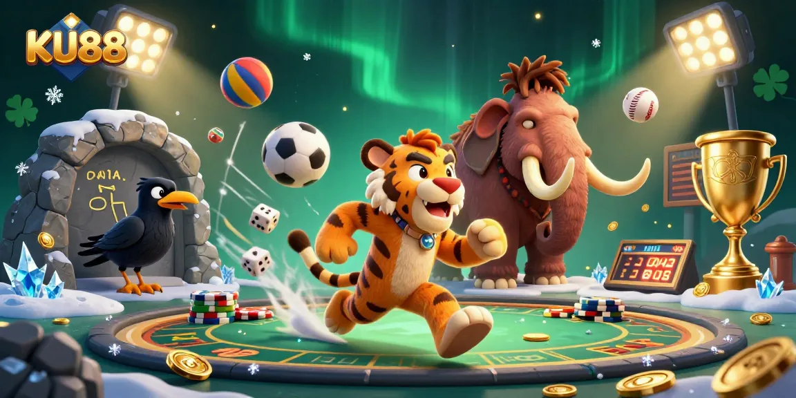Engage with KU88 in an exciting prehistoric casino setting featuring sports elements and dynamic gameplay.